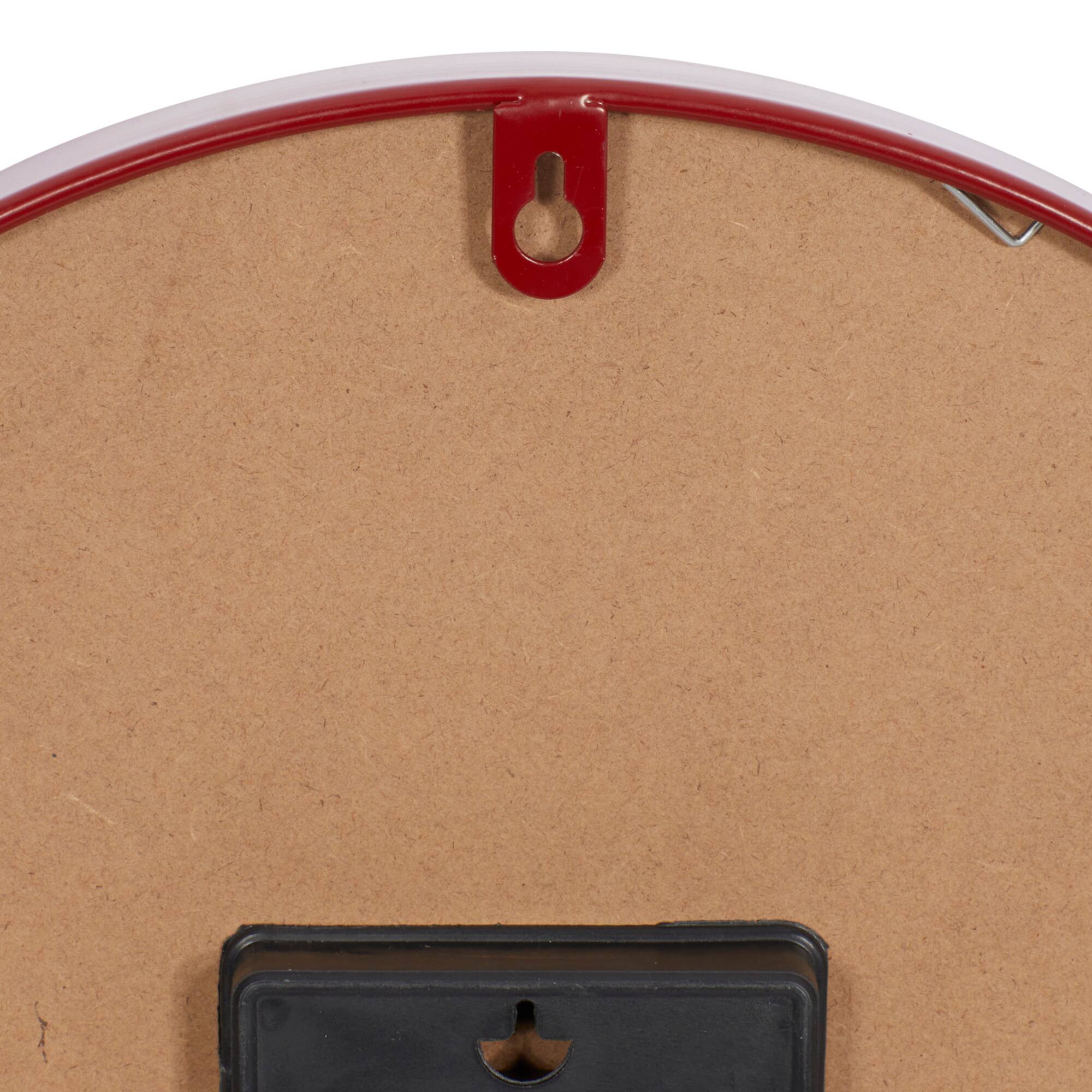 Farmhouse Round Red Metal and Wood Kensington Station Wall Clock, 14" x 14" x 2.60"